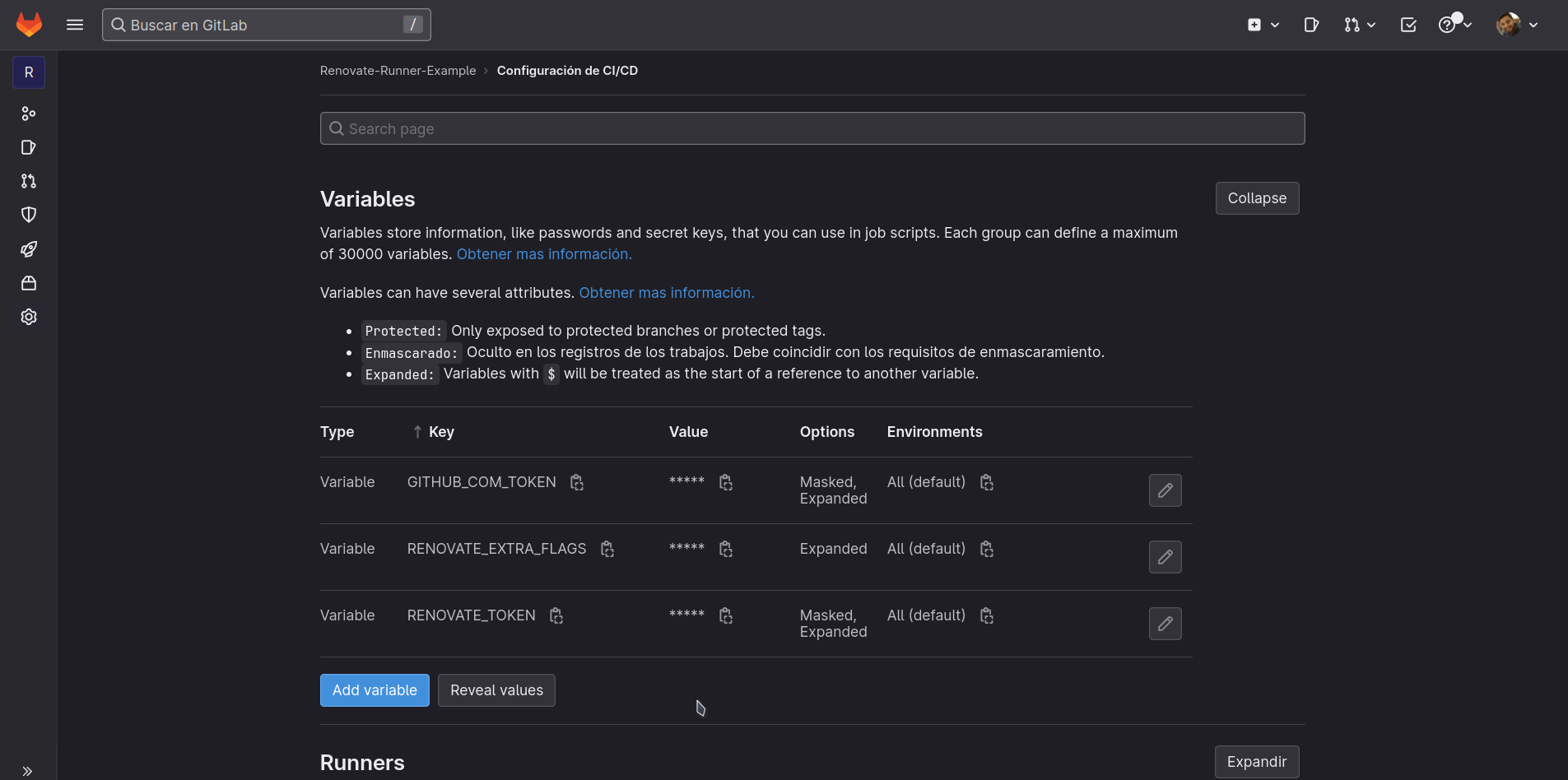 Variables Configuradas