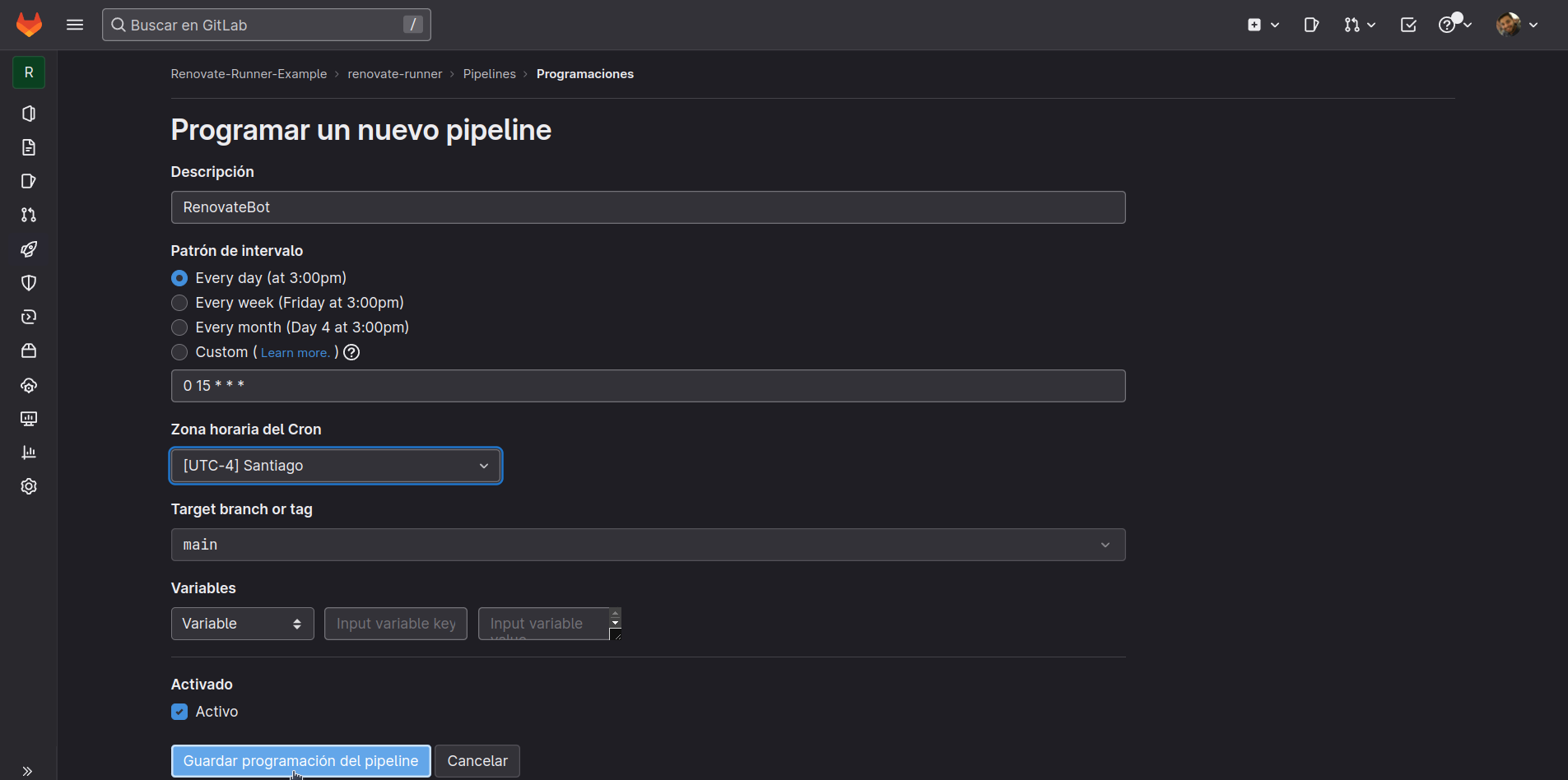 Programar Nuevo Pipeline