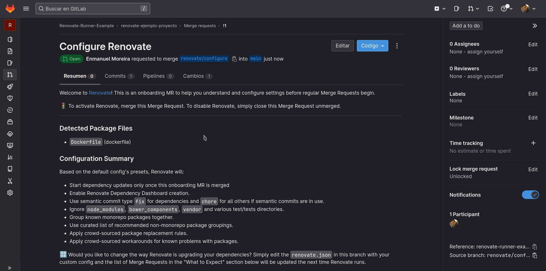 Merge Requests con los cambios