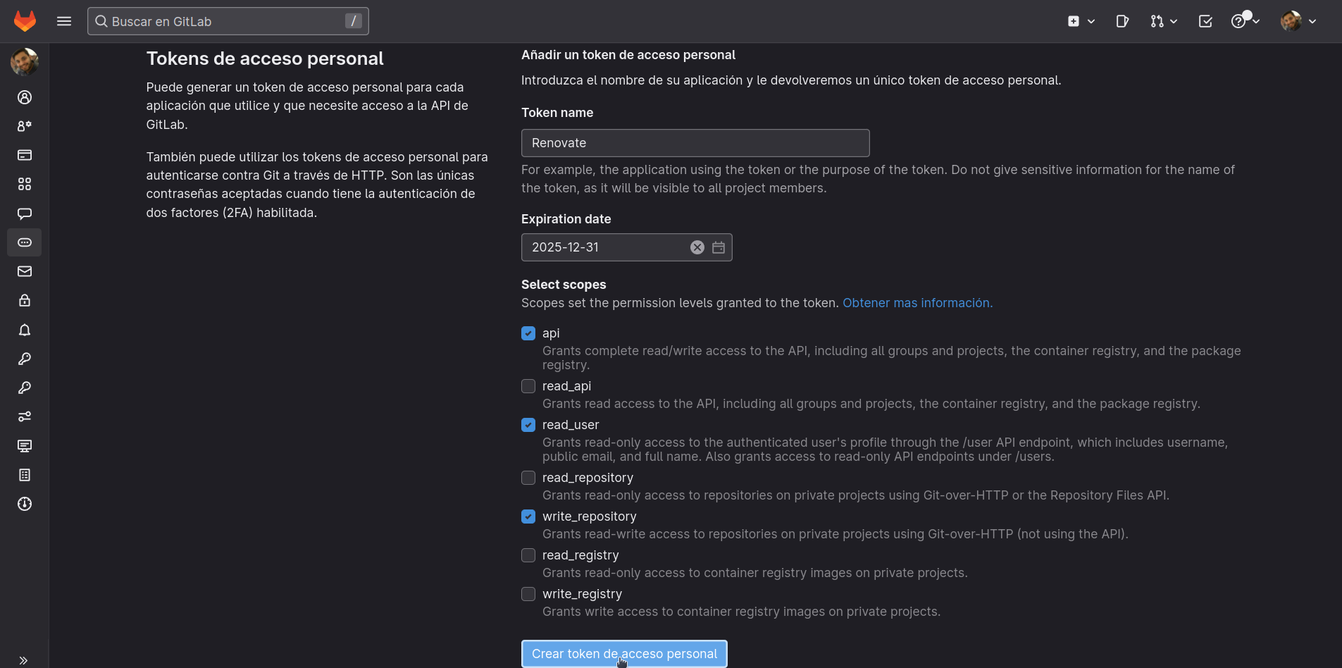 Creando nuevo Token